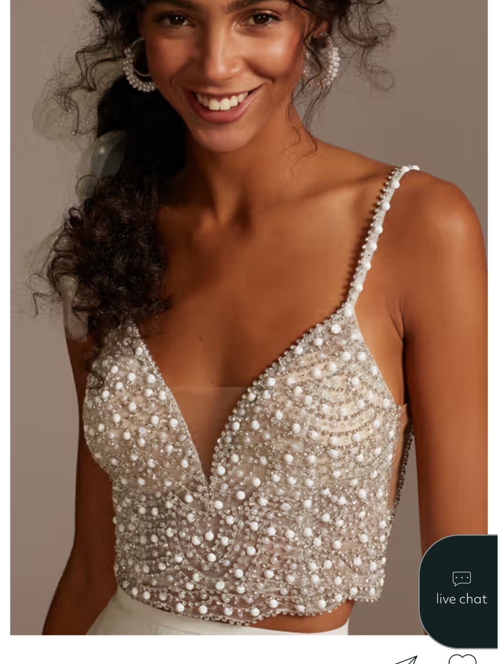 David's Bridal Ivory Pearl & Crystal Beaded Bralette